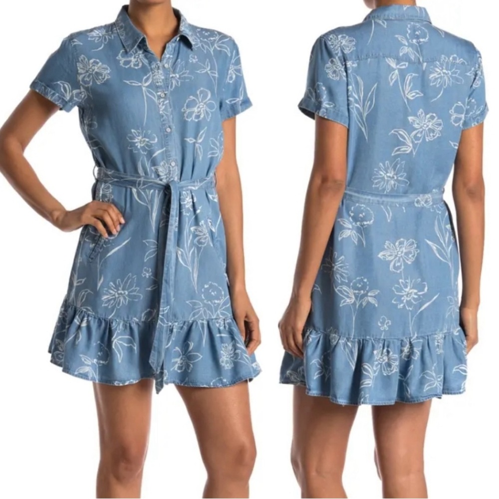 Velvet Heart Blue Floral Tencel Ruffle Mini Dress